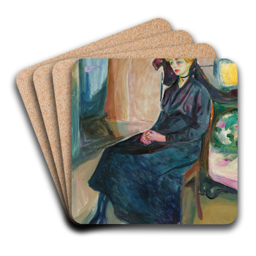 Sittende Ung Kvinne (Seated Young Woman) by Edvard Munch Art Drink Coaster set