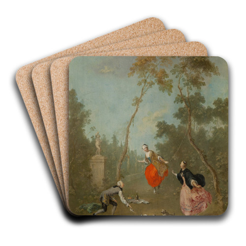 Lady on a Swing - Gallant Scene in the Park I by Norbert Joseph Carl Grund Art Drink Coaster set Lady on a Swing - Gallant Scene in the Park I by Norbert Joseph Carl Grund Art Drink Coaster set