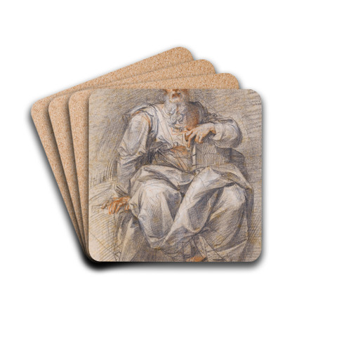 A Seated Prophet, Holding A Book by Giuseppe Cesari Drink Coasters - set of 4