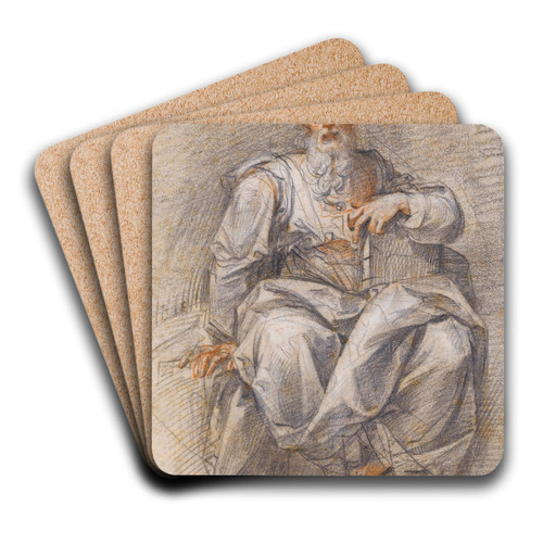 A Seated Prophet, Holding A Book by Giuseppe Cesari Art Drink Coaster set