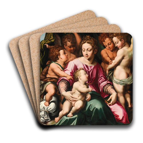 Madonna and Child with the Infant Saint John the Baptist and angels by Vincent Sellaer Art Drink Coaster set