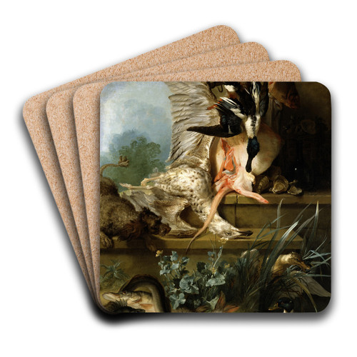 Still Life with a Spaniel Chasing Ducks by Jean-Baptiste Oudry Art Drink Coaster set Still Life with a Spaniel Chasing Ducks by Jean-Baptiste Oudry Art Drink Coaster set