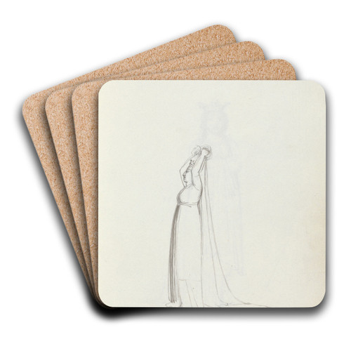 Mrs. Siddons full length profile standing with arms over her head holding a veil by John Flaxman Art Drink Coaster set