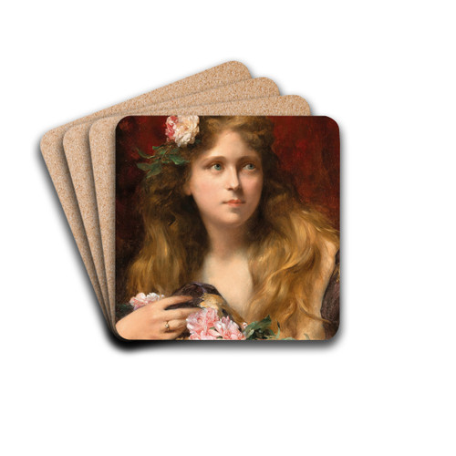 Young woman with roses by Alexis Vollon Drink Coasters - set of 4 Young woman with roses by Alexis Vollon Drink Coasters - set of 4