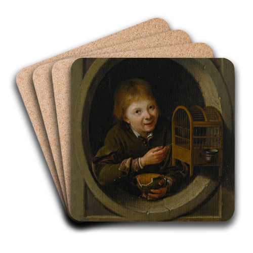 Boy In a Window With a Birdcage by Pieter Cornelisz van Slingelandt Art Drink Coaster set Boy In a Window With a Birdcage by Pieter Cornelisz van Slingelandt Art Drink Coaster set