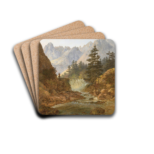 Gebirgslandschaft Mit Wanderer (The Wanderer) by August Piepenhagen Drink Coasters - set of 4