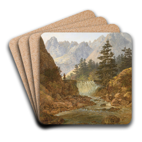 Gebirgslandschaft Mit Wanderer (The Wanderer) by August Piepenhagen Art Drink Coaster set