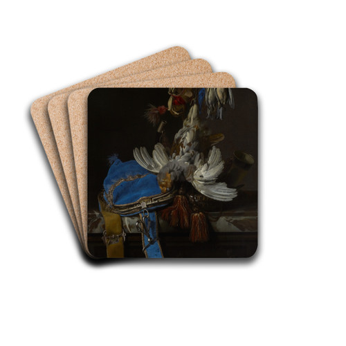Hunt Still Life with a Velvet Bag on a Marble Ledge by Willem van Aelst Drink Coasters - set of 4 Hunt Still Life with a Velvet Bag on a Marble Ledge by Willem van Aelst Drink Coasters - set of 4