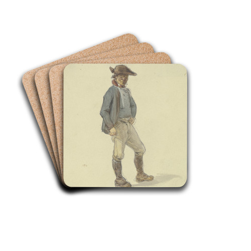 Stehender Bauer nach rechts by Jakob Frchtegott Dielmann Drink Coasters - set of 4