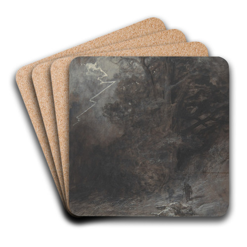 A Rider and a Dead Horse in a Landscape by Gustave Dor Art Drink Coaster set