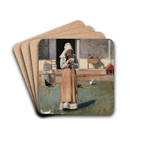 A Sick Chicken by Winslow Homer Drink Coasters - set of 4