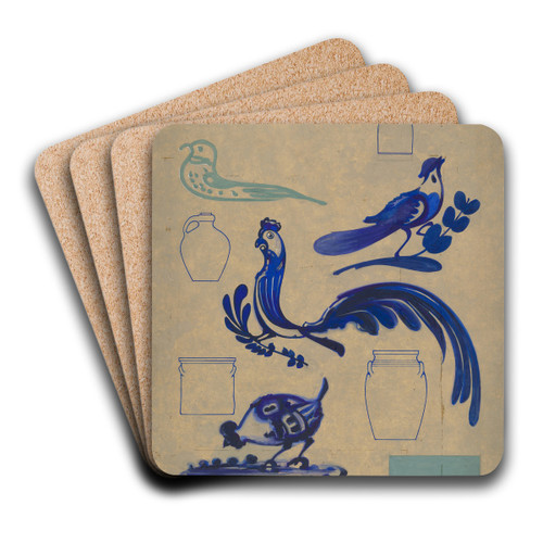 Bird Decorations on Jug by Charles Caseau Art Drink Coaster set