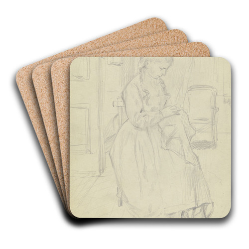Luise Scholderer stickend by Otto Scholderer Art Drink Coaster set