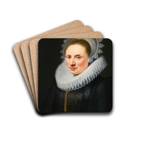 Portrait Of A Lady In A White Lace Ruff And Cap by Jan Anthonisz van Ravesteyn Drink Coasters - set of 4