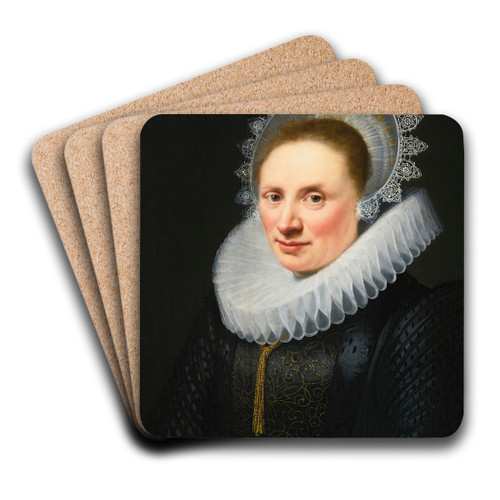 Portrait Of A Lady In A White Lace Ruff And Cap by Jan Anthonisz van Ravesteyn Art Drink Coaster set