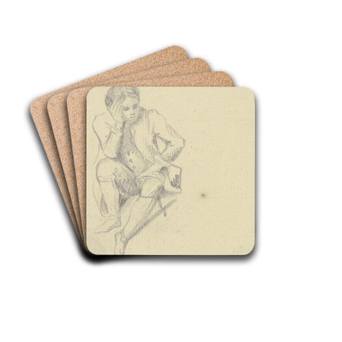 Am Boden sitzender Junge, den Kopf in die rechte Hand gesttzt, von vorne gesehen by Daniel Nikolaus Chodowiecki Drink Coasters - set of 4