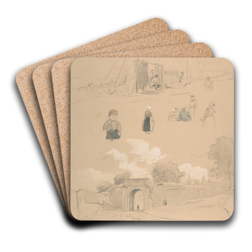 Study Sheet with Figures and Landscapes at Arnemuiden (near Middelburg, The Netherlands) by Pierre Louis Dubourcq Art Drink Coaster set Study Sheet with Figures and Landscapes at Arnemuiden (near Middelburg, The Netherlands) by Pierre Louis Dubourcq Art Drink Coaster set