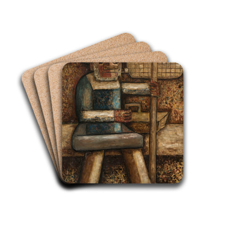 Fisherman by Tadeusz Makowski Drink Coasters - set of 4 Fisherman by Tadeusz Makowski Drink Coasters - set of 4