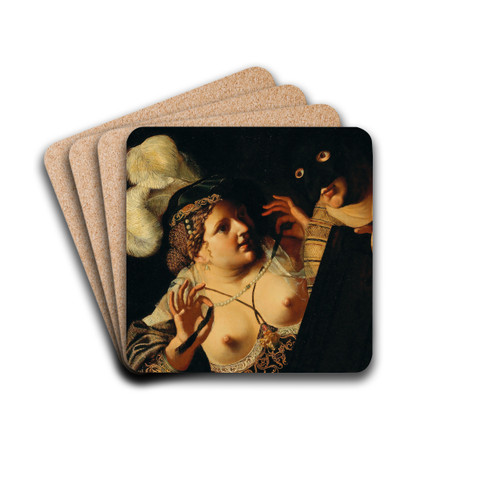 An allegory of the sense of sight by Pseudo Caroselli Drink Coasters - set of 4