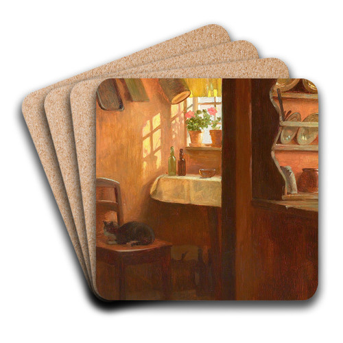 Almueinterir med sollys gennem vindue by Gustav Vermehren Art Drink Coaster set