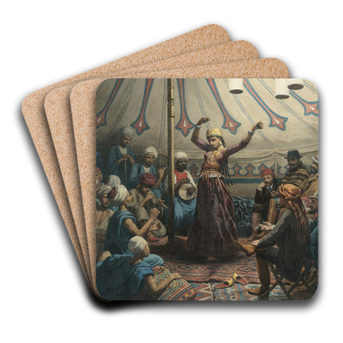 Egyptian dancer in a tent, with musicians and spectators by Willem de Famars Testas Art Drink Coaster set