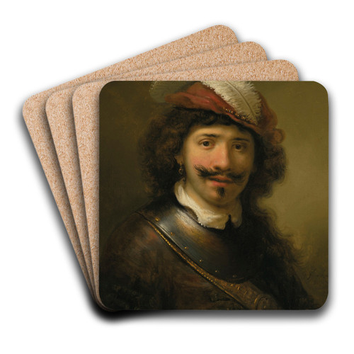 A young man in a gorget with a plumed hat by Govert Flinck Art Drink Coaster set