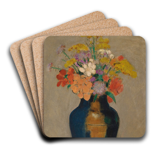 Bouquet de fleurs dans un vase by Odilon Redon Art Drink Coaster set Bouquet de fleurs dans un vase by Odilon Redon Art Drink Coaster set