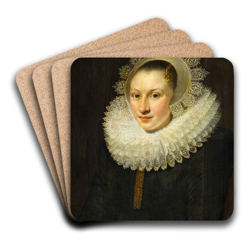 Portrait of a Young Woman by Michiel Jansz. Van Mierevelt Art Drink Coaster set