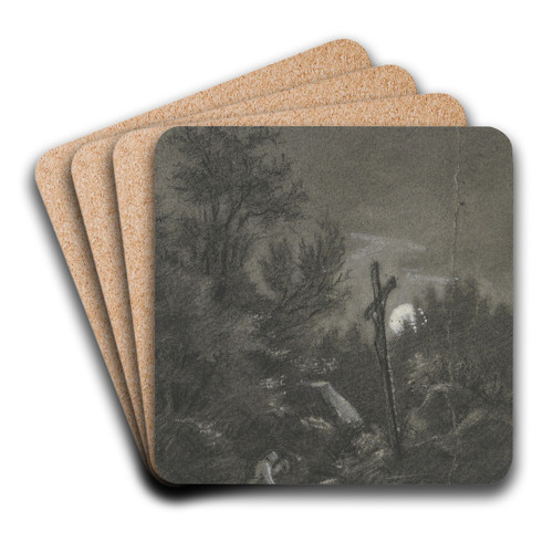 Cross in the moonlight by Hans Thoma Art Drink Coaster set