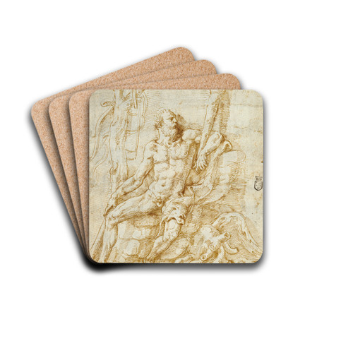 Hercules Resting after Killing the Hydra by Giulio Romano Drink Coasters - set of 4
