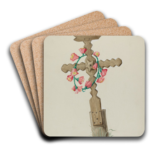 Wooden Cross used as Headstone (Hand Made) by Majel G. Claflin Art Drink Coaster set