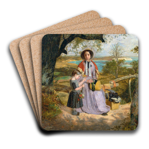 Mother and Child by a Stile, with Culver Cliff, Isle of Wight, in the Distance by James Collinson Art Drink Coaster set