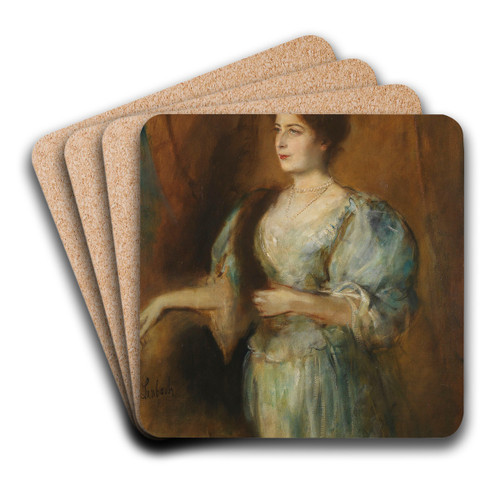 Portrt einer Dame mit Perlenkette und Pelzstola by Franz von Lenbach Art Drink Coaster set