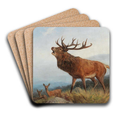A Bellowing Stag by Carl Friedrich Deiker Art Drink Coaster set