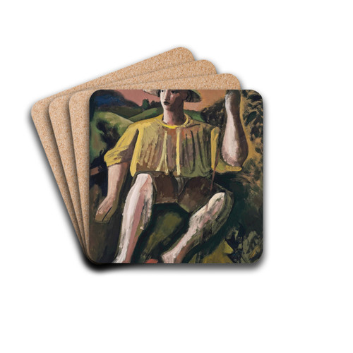 Seated Shepherd by Bernard Meninsky Drink Coasters - set of 4