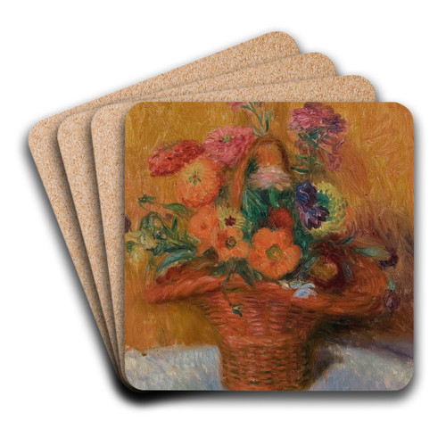 Red Basket of Zinnias by William James Glackens Art Drink Coaster set