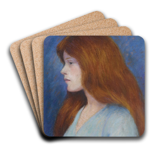 Profil de femme sur fond bleu by Federico Zandomeneghi Art Drink Coaster set