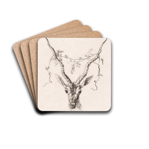 Antilopehoved by Johan Thomas Lundbye Drink Coasters - set of 4