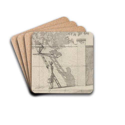 Linearperspektiven anvendt paa Malerkunsten - Tavle VI Gadelygten p parkens mur, Dagslys by Christoffer Wilhelm Eckersberg Drink Coasters - set of 4 Linearperspektiven anvendt paa Malerkunsten - Tavle VI Gadelygten p parkens mur, Dagslys by Christoffer Wilhelm Eckersberg Drink Coasters - set of 4