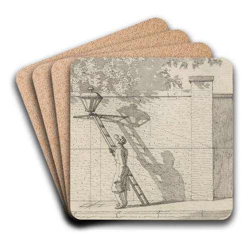 Linearperspektiven anvendt paa Malerkunsten - Tavle VI Gadelygten p parkens mur, Dagslys by Christoffer Wilhelm Eckersberg Art Drink Coaster set Linearperspektiven anvendt paa Malerkunsten - Tavle VI Gadelygten p parkens mur, Dagslys by Christoffer Wilhelm Eckersberg Art Drink Coaster set