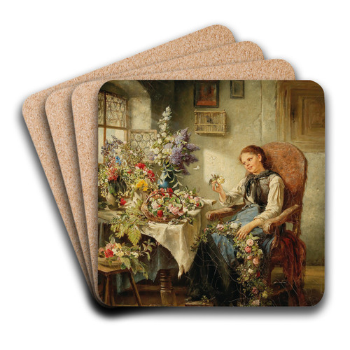 A Garland Of Flowers by Rosa Schweninger Art Drink Coaster set