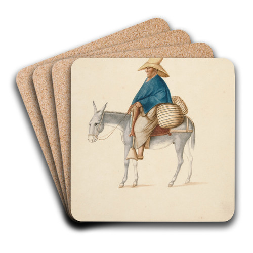 Man on Mule with Loaded Saddlebacks by Francisco Fierro Art Drink Coaster set