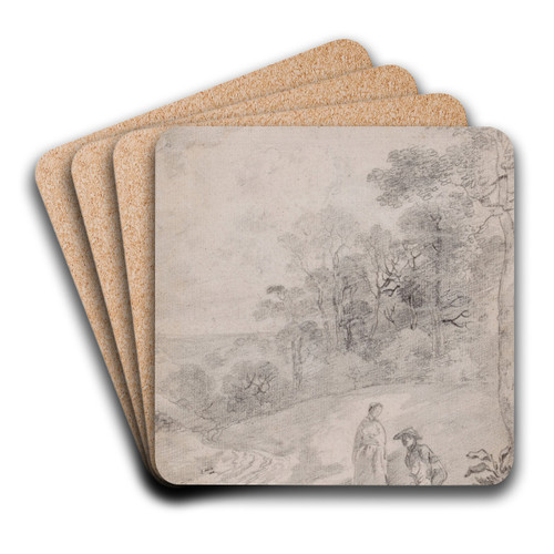 Figures By a Track Through a Wooded Landscape by Thomas Gainsborough Art Drink Coaster set