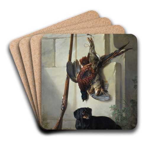 The Dachshound Pehr with Dead Game and Rifle by Jean-Baptiste Oudry Art Drink Coaster set The Dachshound Pehr with Dead Game and Rifle by Jean-Baptiste Oudry Art Drink Coaster set