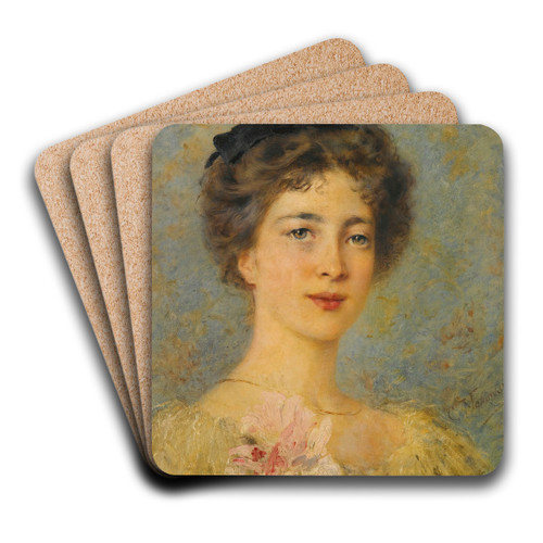 Portrait Of An Elegant Lady by Konstantin Egorovich Makovsky Art Drink Coaster set