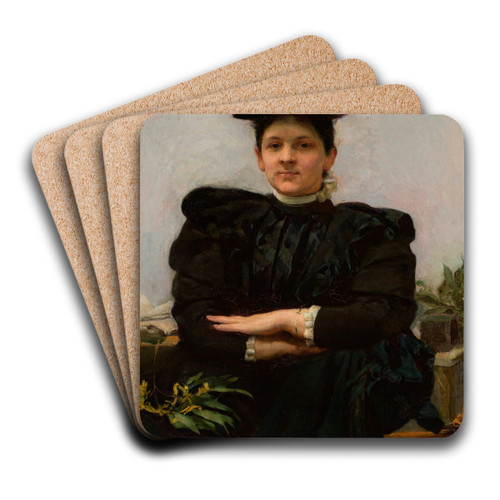 Portrait of Wanda Strayska by Jzef Mehoffer Art Drink Coaster set Portrait of Wanda Strayska by Jzef Mehoffer Art Drink Coaster set