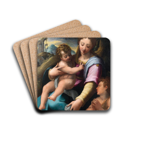 Madonna and Child with the Infant Saint John the Baptist by Girolamo Macchietti Drink Coasters - set of 4