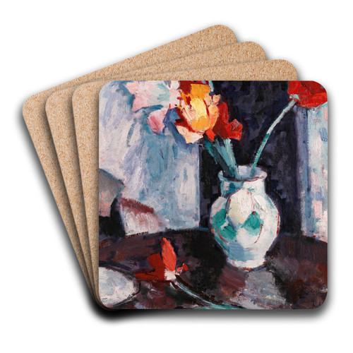 Tulips In A White Vase by Samuel John Peploe Art Drink Coaster set