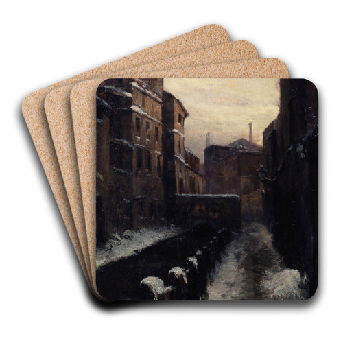 Vue de la Bivre, ruelle des Gobelins (effet de neige) by Germain Eugne Bonneton Art Drink Coaster set Vue de la Bivre, ruelle des Gobelins (effet de neige) by Germain Eugne Bonneton Art Drink Coaster set