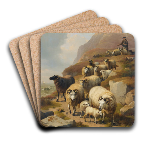 A Shepherd And His Flock by Eugne Joseph Verboeckhoven Art Drink Coaster set